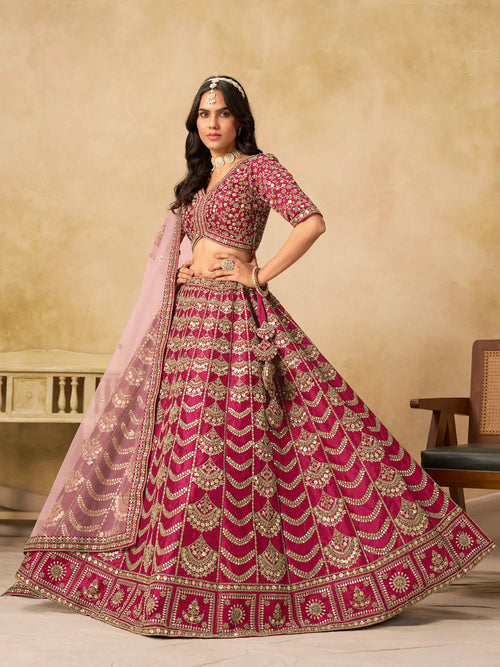 Burnt Pink Sequins Embroidery Work Art Silk Lehenga