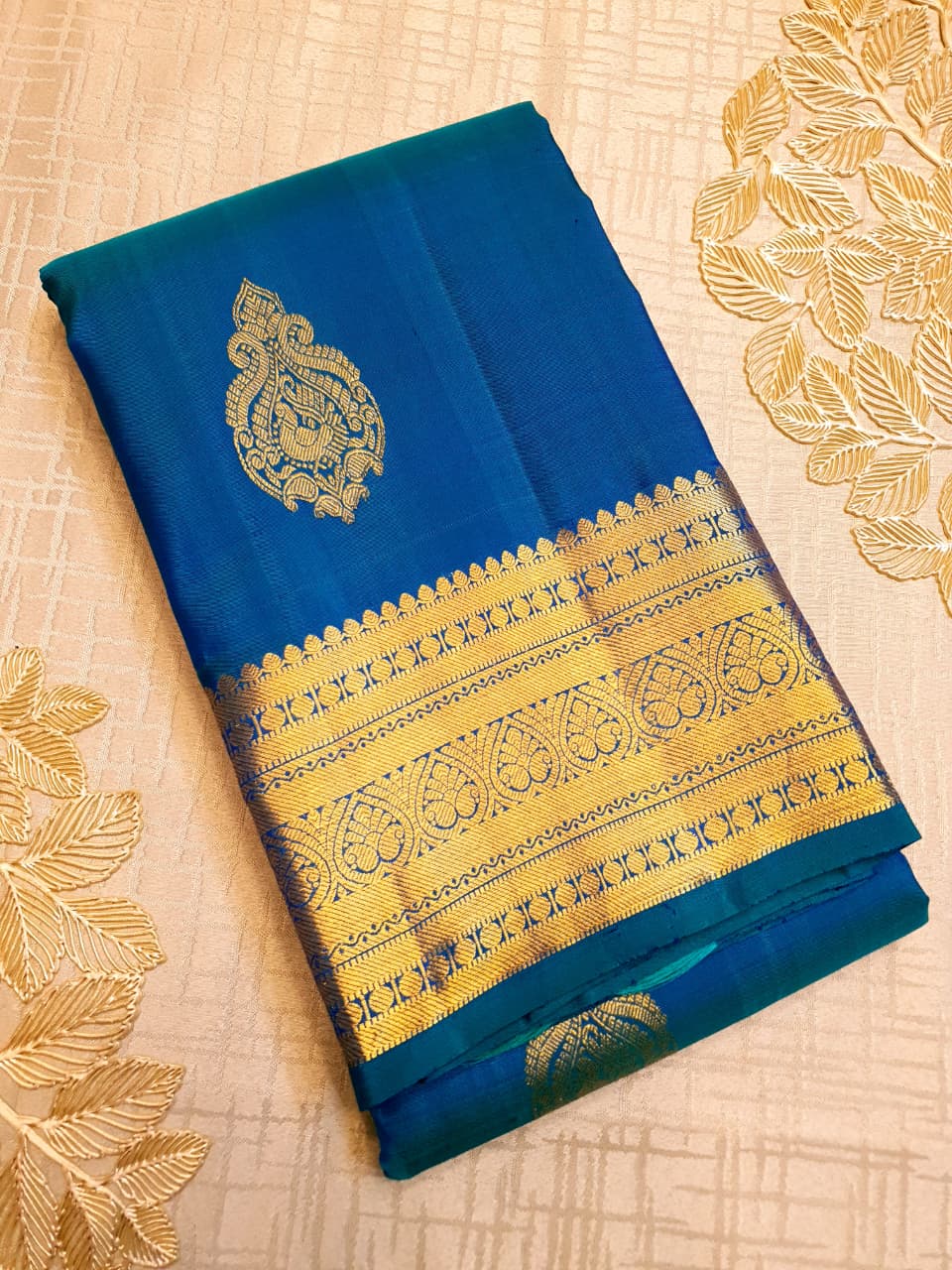 Azure Blue Kanchipuram Handloom 1G Gold Pattu Silk Saree