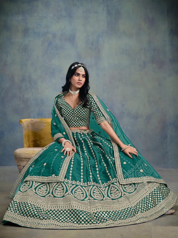 Party Wear Green Lehenga Choli in Art Silk Fabric