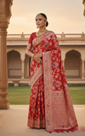 Chilly Red Banarasi Handloom Katan Silk Meenakari Saree