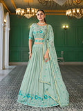 Elegant Light Green Embroidered Georgette Lehenga Choli