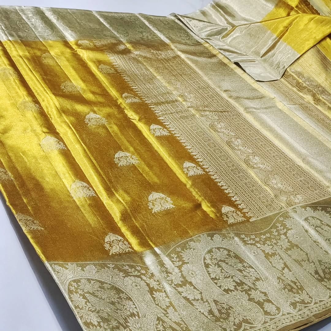 Gold Kanchipuram Handloom Tissue Brocade Silk Saree