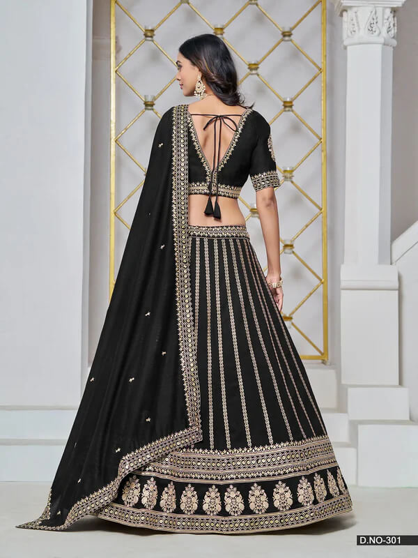Black Art Silk Lehenga Choli with Thread & Sequins Work