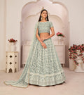 Gray Olive Thread Sequins Embroidery Net Lehenga Choli