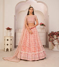 Peach Thread Sequins Embroidery Net Lehenga Choli