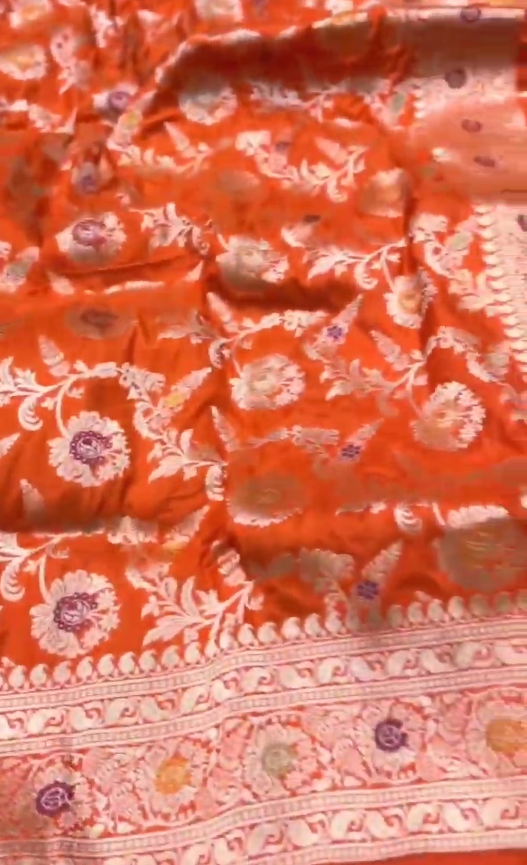 Dual Tone Orange Banarasi Handloom Katan Silk Meenakari Saree