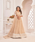 Dusty Beige Thread Sequins Embroidery Net Lehenga Choli