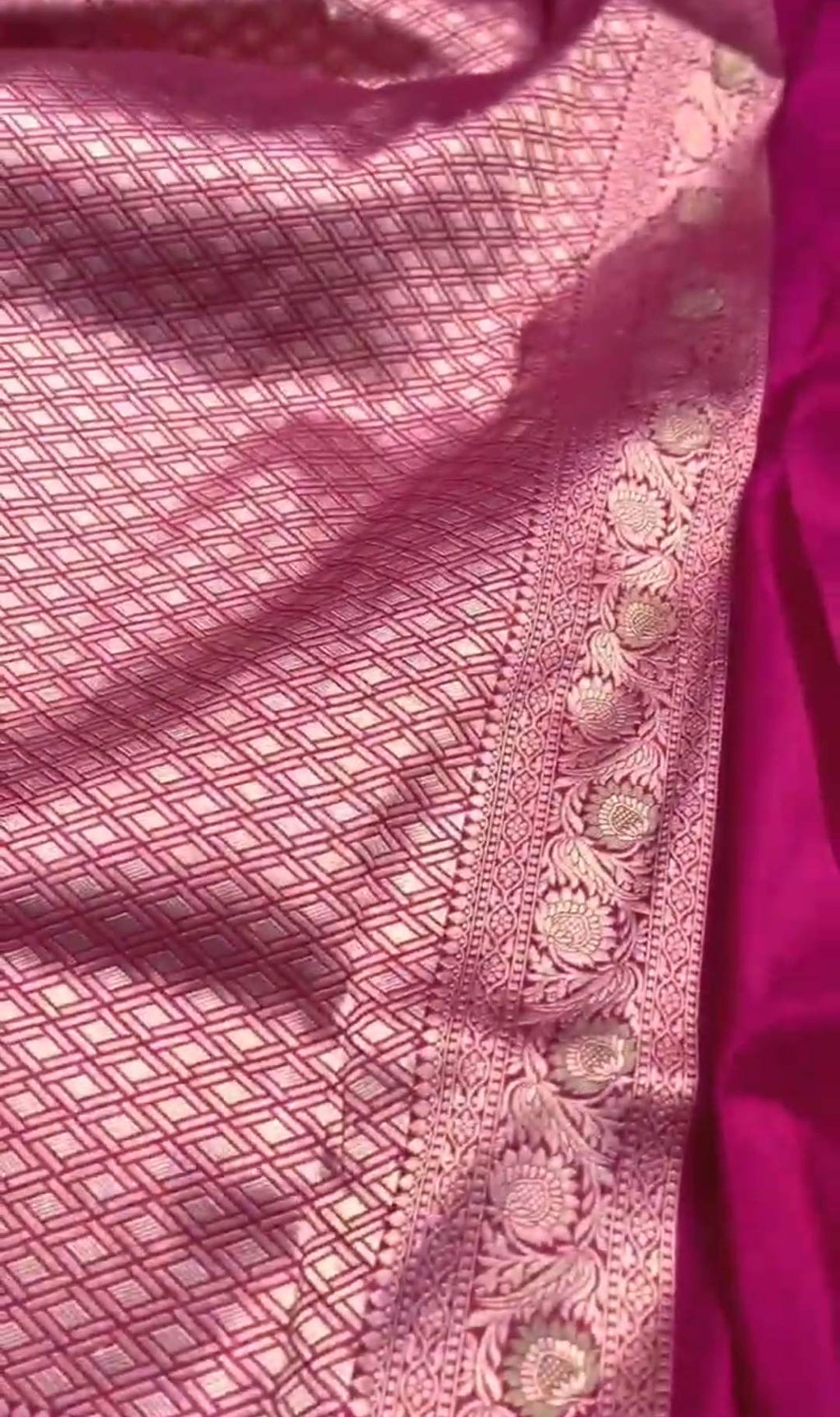 Hot Pink Banarasi Handloom Katan Silk Meenakari Saree