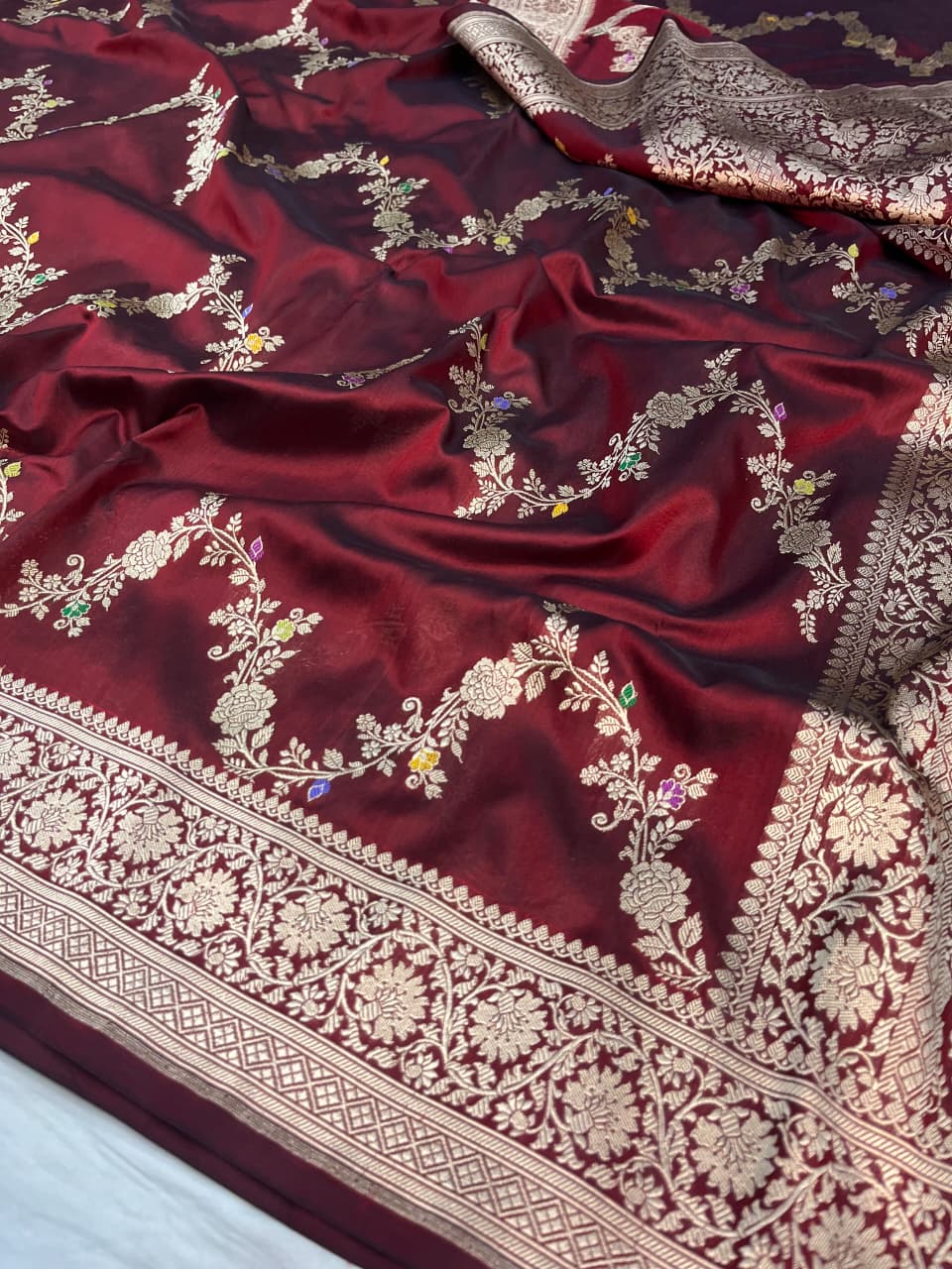Maroon Banarasi Handloom Katan Silk Kaduwa Meenakari Saree
