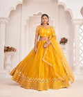 Yellow Thread & Paper Mirror Embroidery Net Lehenga Choli