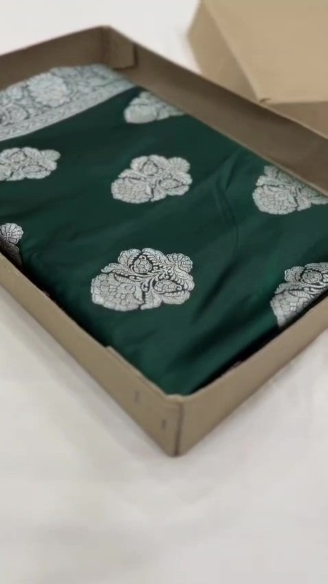 Bottle Green Banarasi Mashru Soft Silk Saree