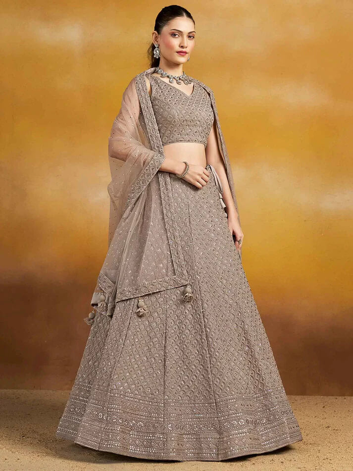 Designer Grey Lehenga with Sequins & Dupatta