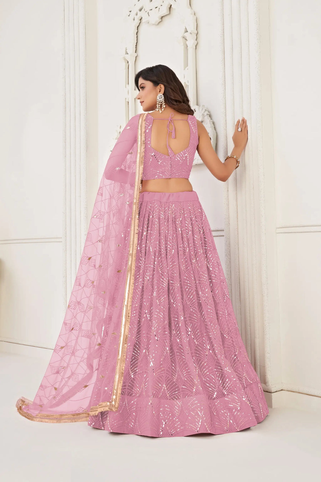 Dusty Sequins Embroidery Net Lehenga Choli