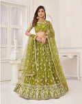 Olive Green Sequins Zari Embroidery Net Lehenga Choli
