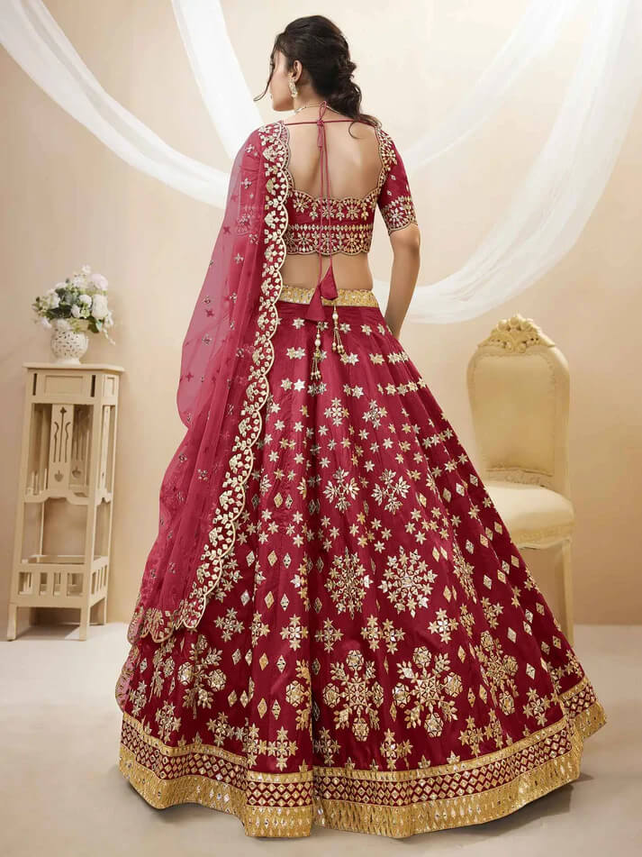 Red Art Silk Lehenga with Sequins & Zari Embroidery