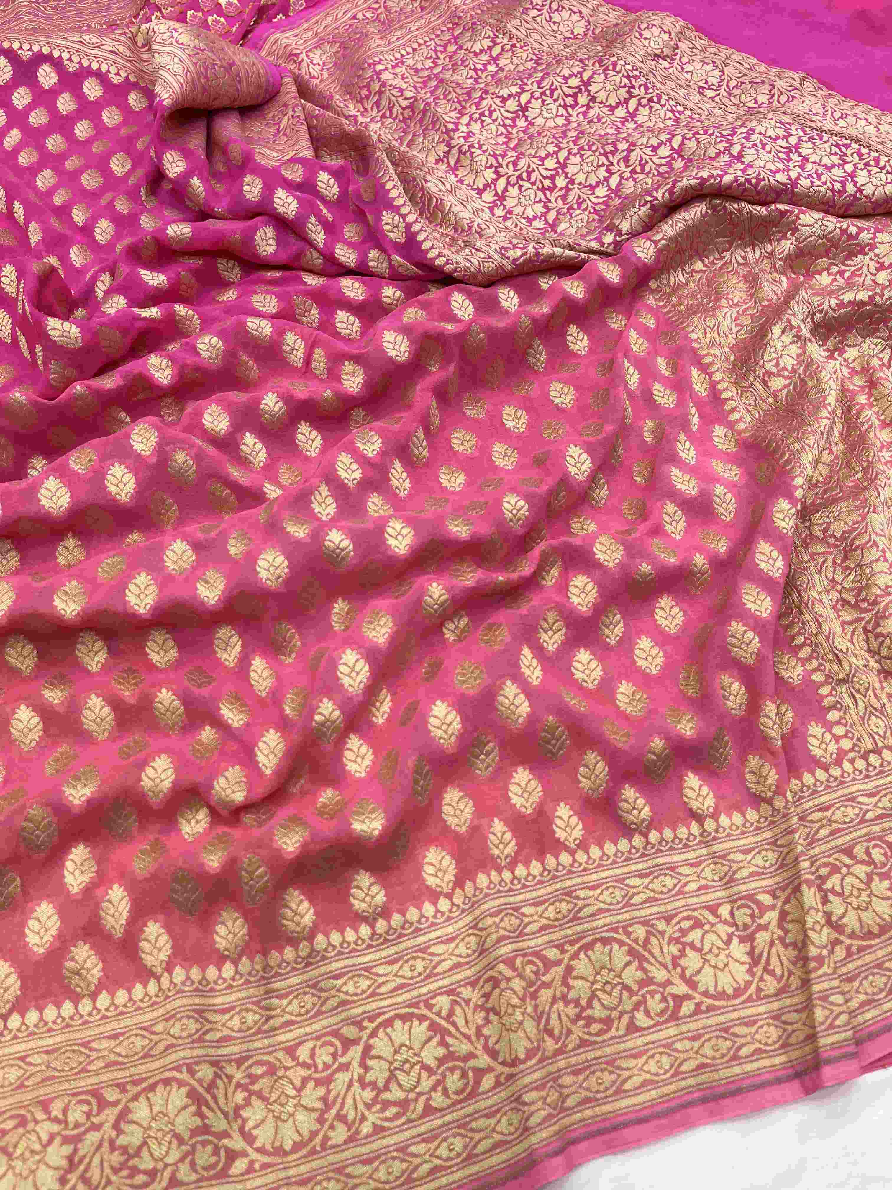Pink Banarasi Handloom Antique Zari Georgette Silk Saree