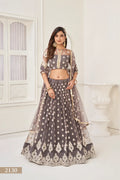 Grayish Brown Thread Sequins Embroidery Net Lehenga Choli
