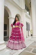 Pink Sequins Thread Embroidery Net Lehenga Choli