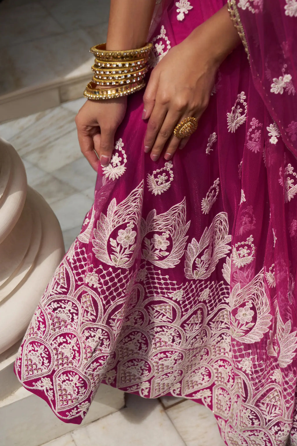 Pink Sequins Thread Embroidery Net Lehenga Choli