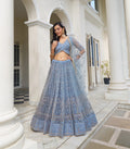 Gray Blue Sequins Embroidery Work Net Lehenga Choli