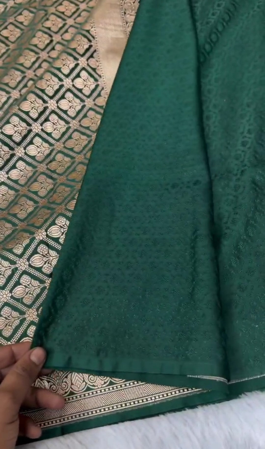 Dark Green Banarasi Mashru Soft Silk Saree