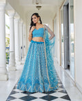 Pacific Blue Thread Sequins Embroidery Net Lehenga Choli