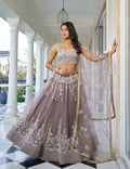 Dusty Rose Thread Sequins Embroidery Net Lehenga Choli
