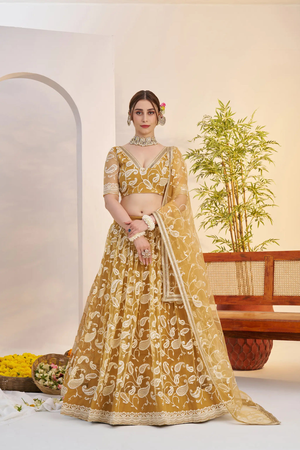 Yellow Sequins Embroidery Net Lehenga Choli