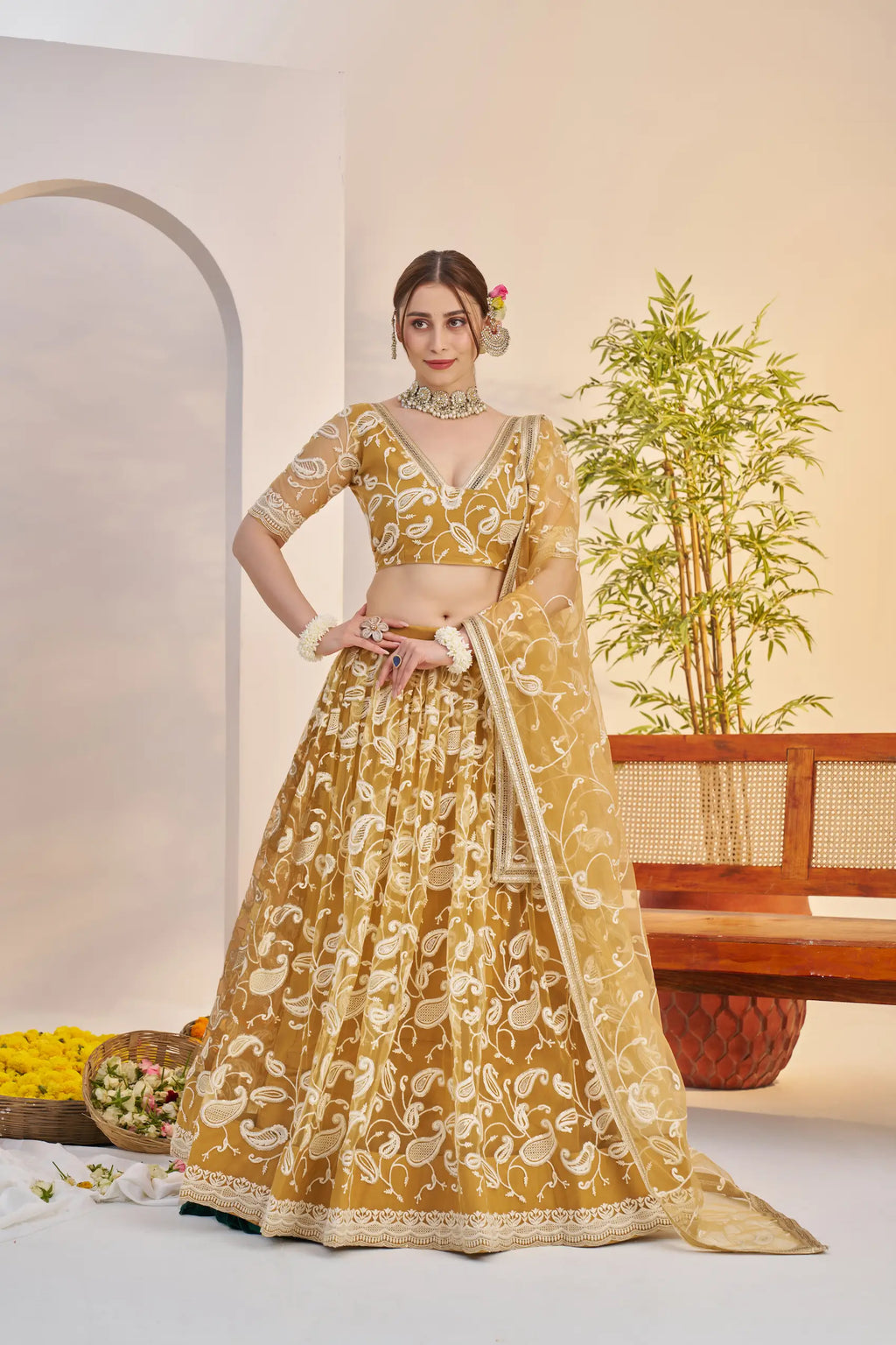 Yellow Sequins Embroidery Net Lehenga Choli