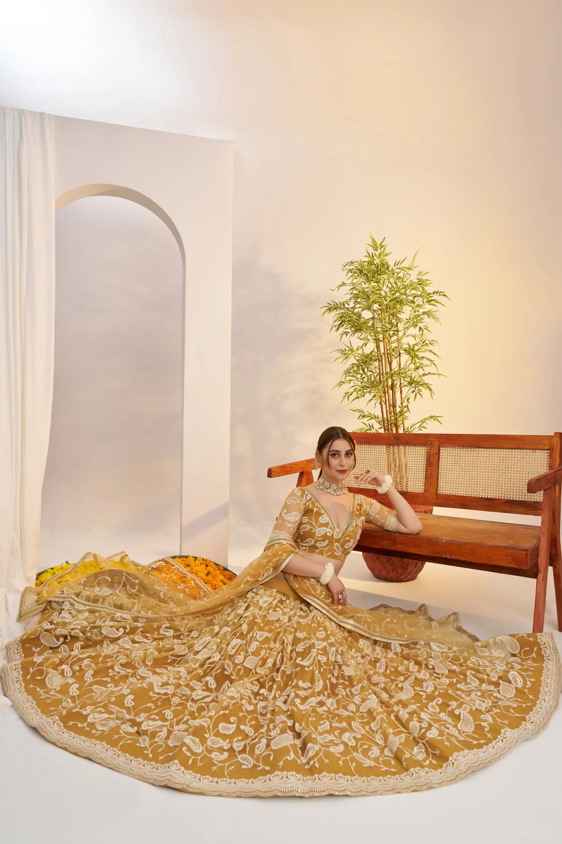 Yellow Sequins Embroidery Net Lehenga Choli