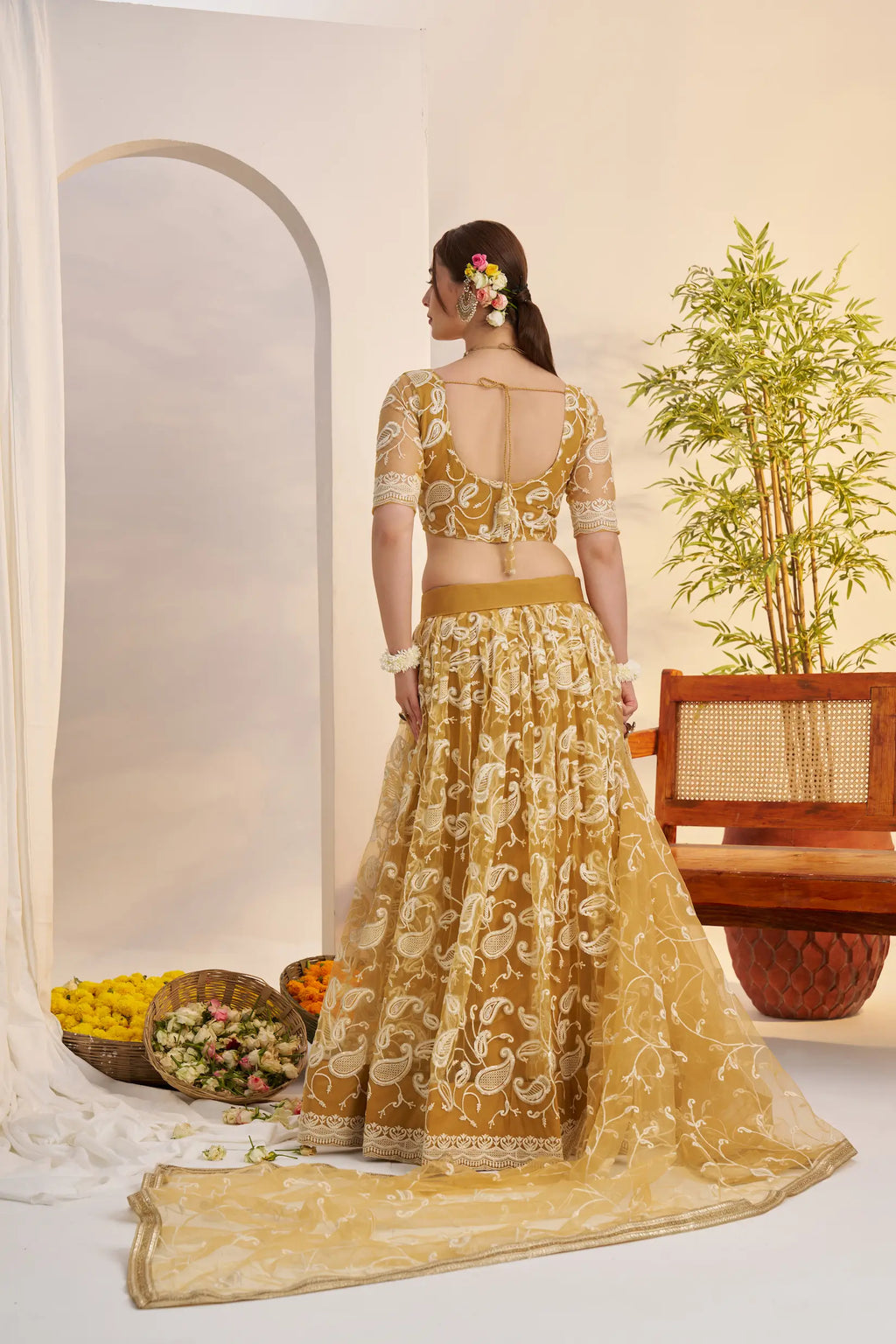 Yellow Sequins Embroidery Net Lehenga Choli