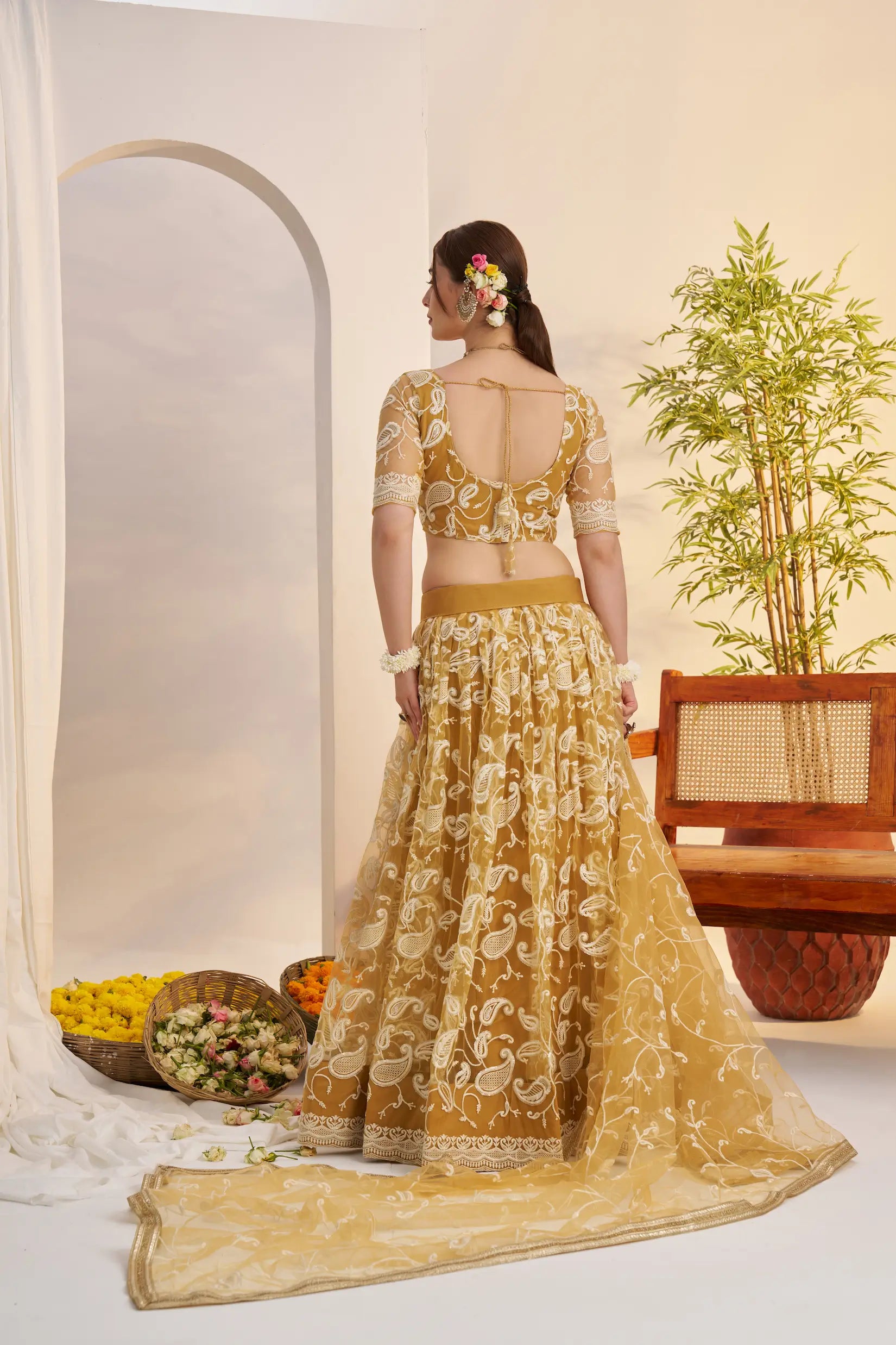 Yellow Sequins Embroidery Net Lehenga Choli