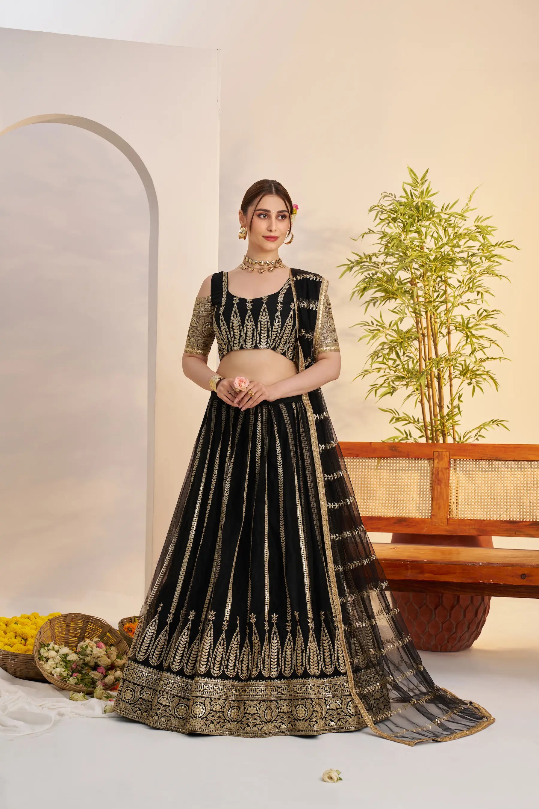 Black Designer Embroidery Net Lehenga Choli