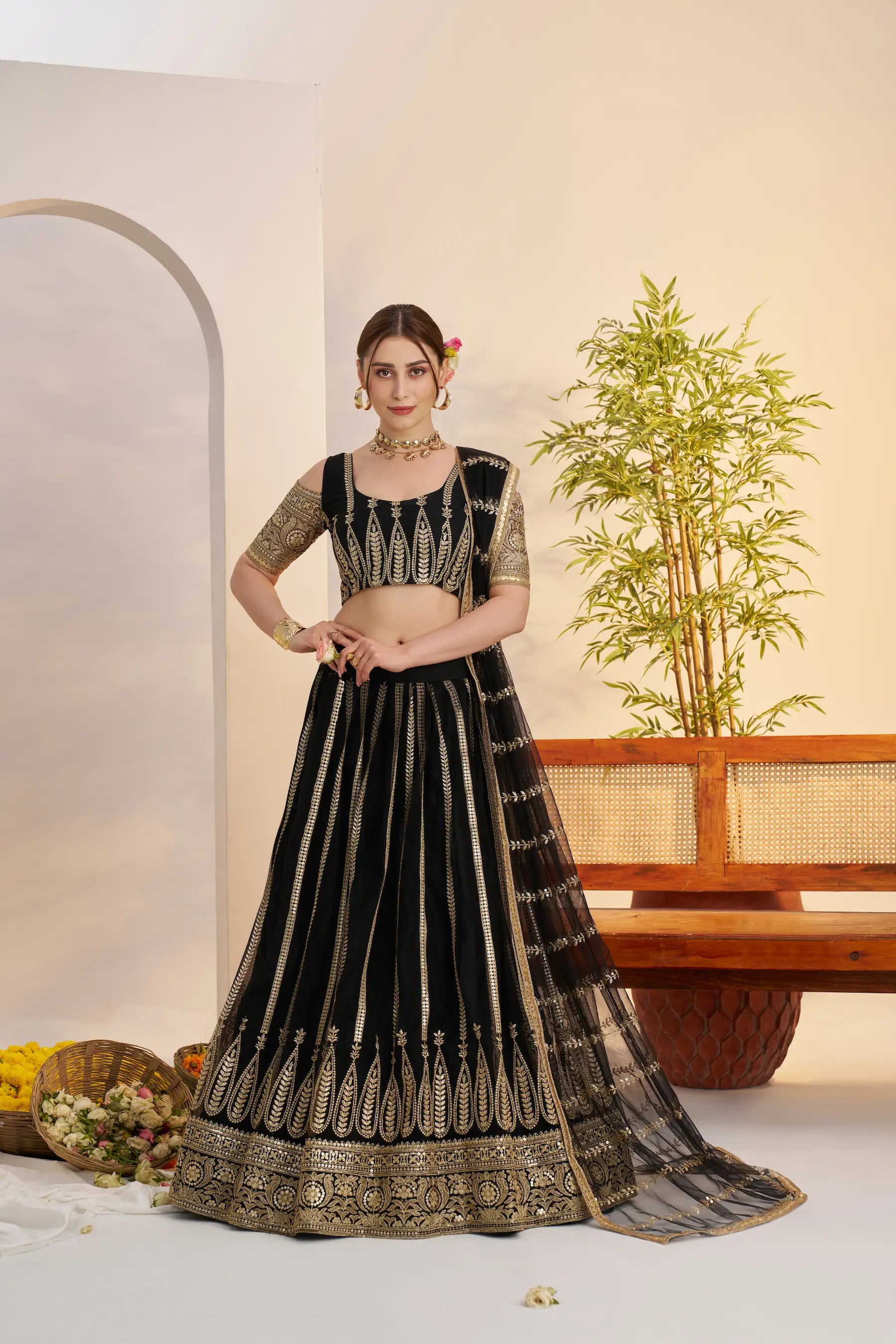 Black Designer Embroidery Net Lehenga Choli