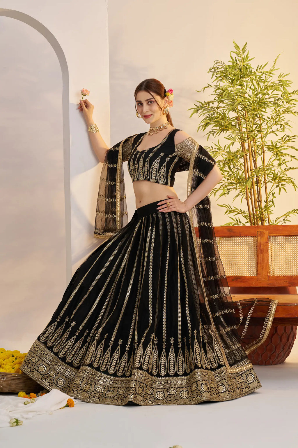 Black Designer Embroidery Net Lehenga Choli