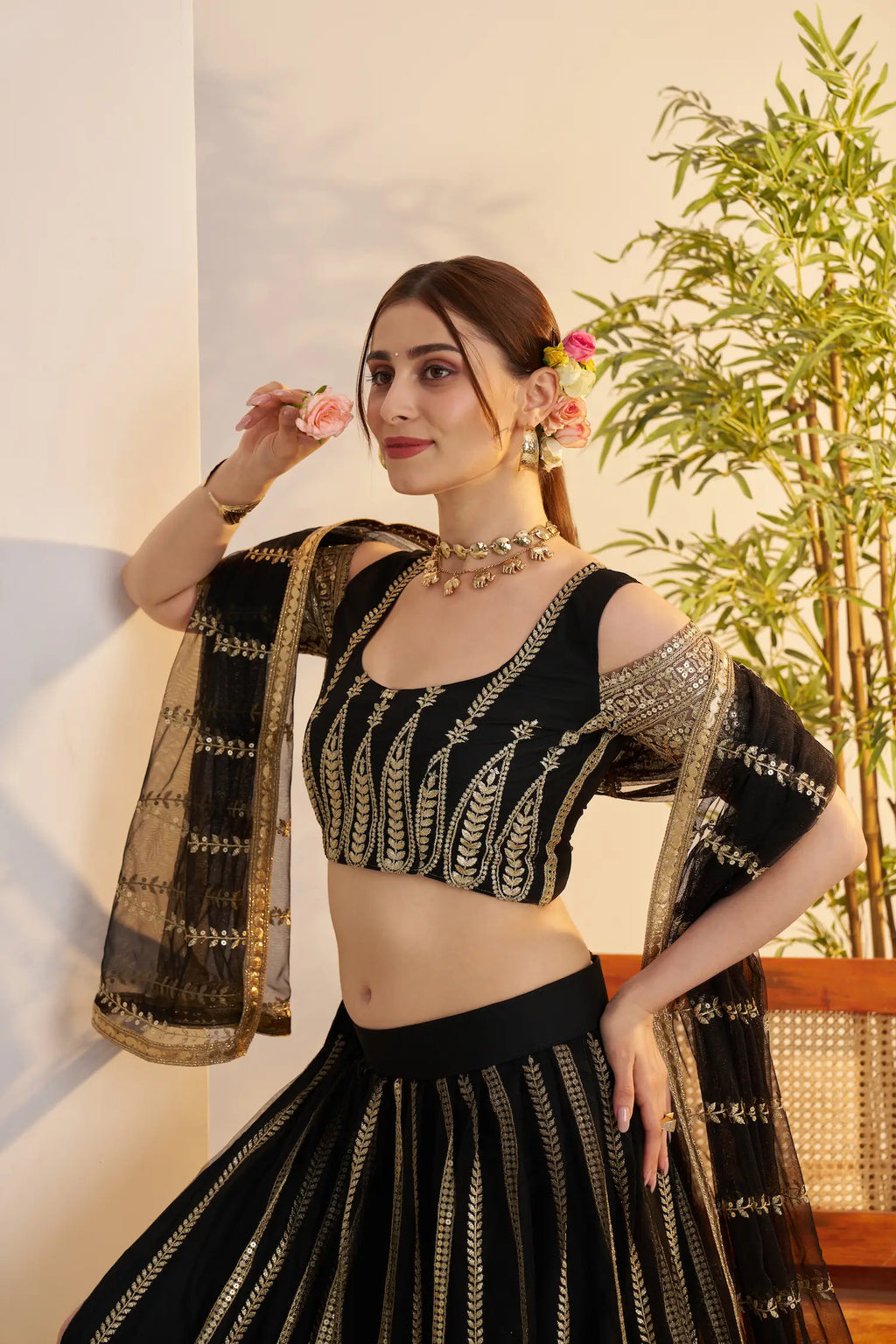 Black Designer Embroidery Net Lehenga Choli