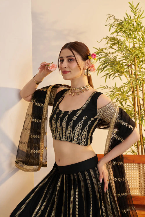 Black Designer Embroidery Net Lehenga Choli
