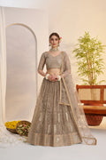 Pastel Brown Sequins Embroidery Net Lehenga Choli