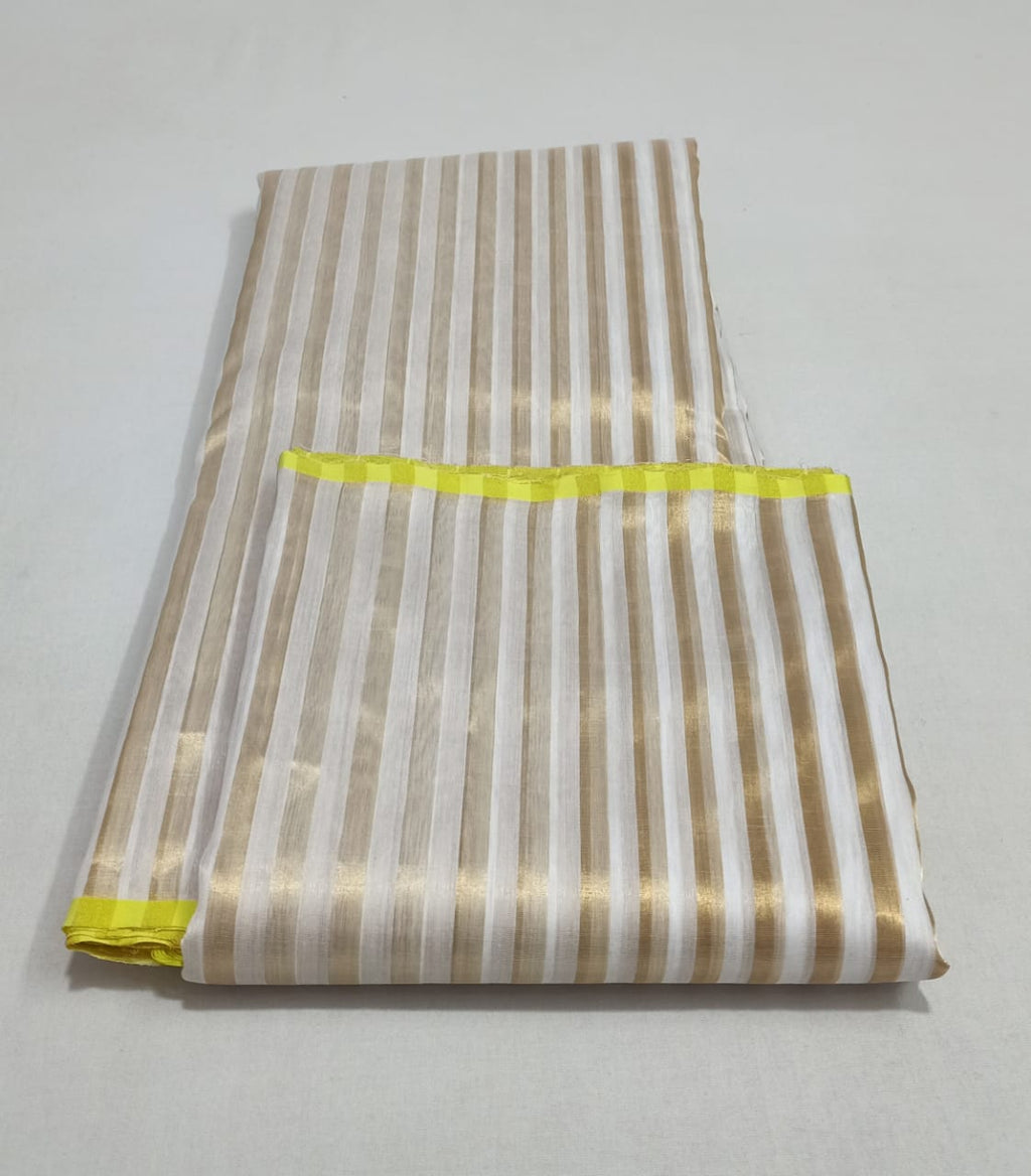 Cream Chanderi Handloom Cotton Silk Striped Saree