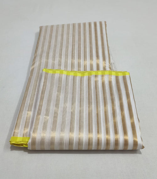 Cream Chanderi Handloom Cotton Silk Striped Saree