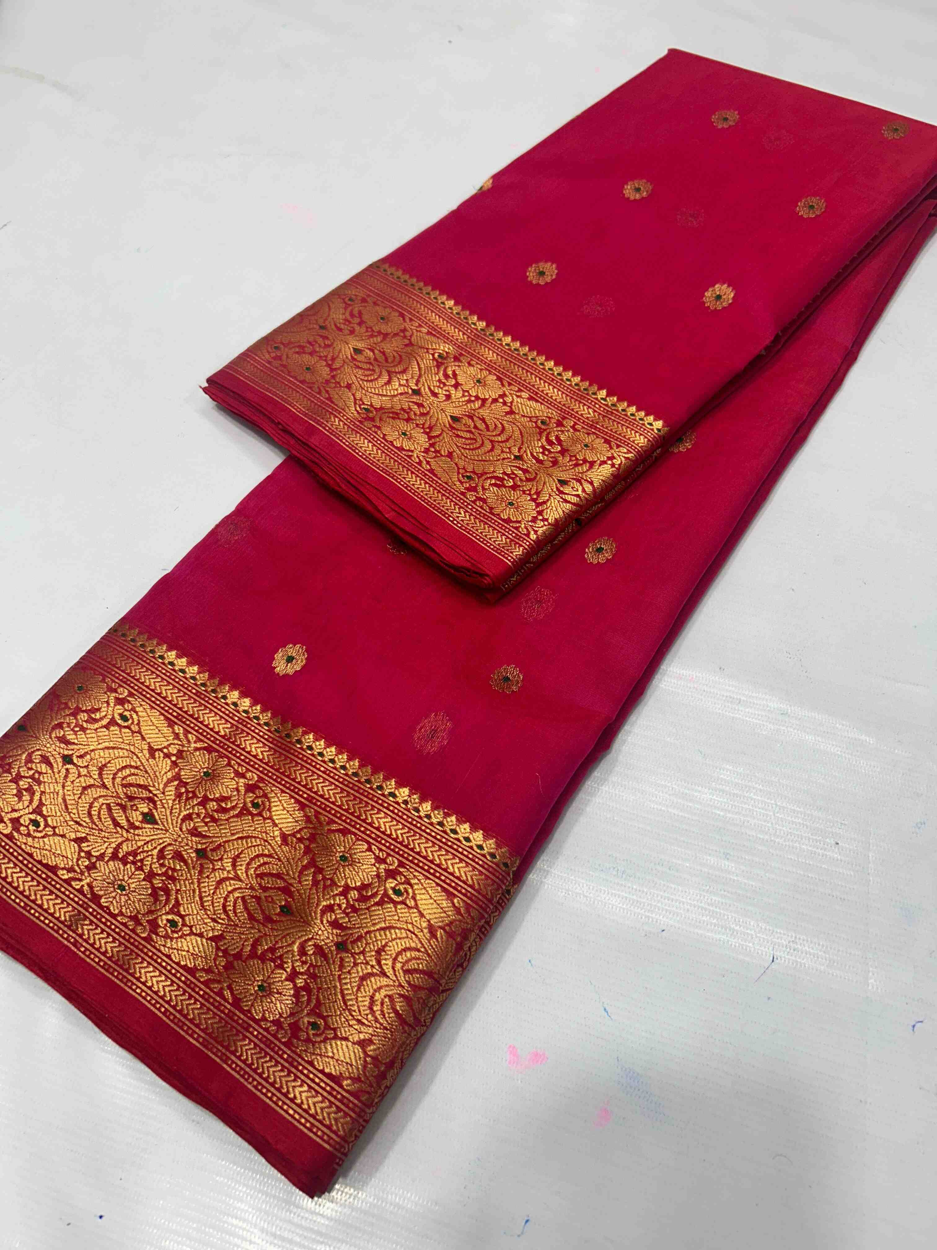 Red Chanderi Handloom Katan Silk Meenakari Saree