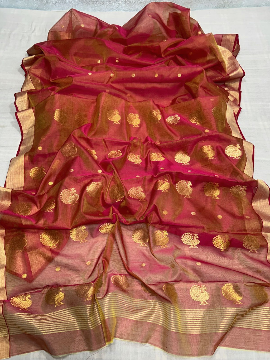 Red Chanderi Handloom Cotton Silk Saree