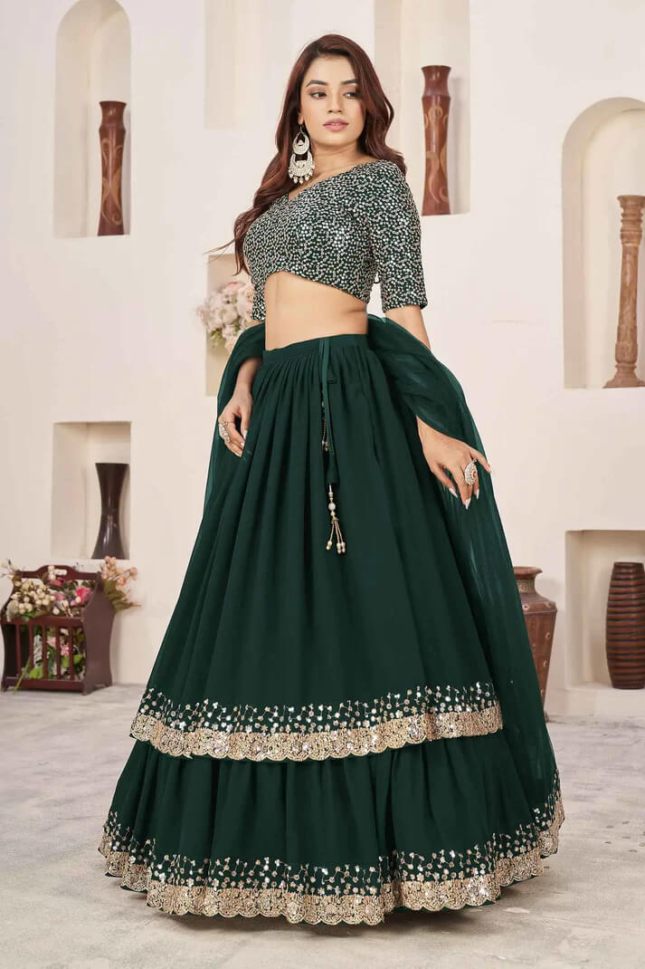 Green Designer Georgette Lehenga with Sequins & Zari