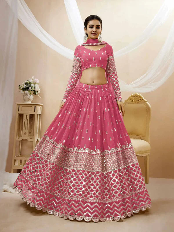 Light Pink Georgette Lehenga with Sequins & Zari Work