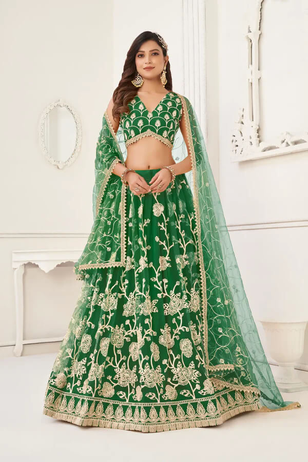 Elegant Green Sequin & Thread Lehenga choli