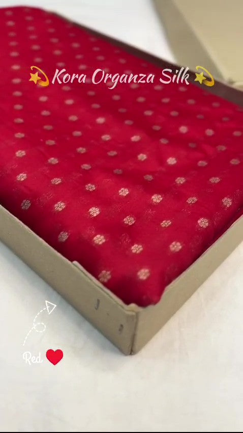 Red Banarasi Handloom Kora Organza Silk Saree