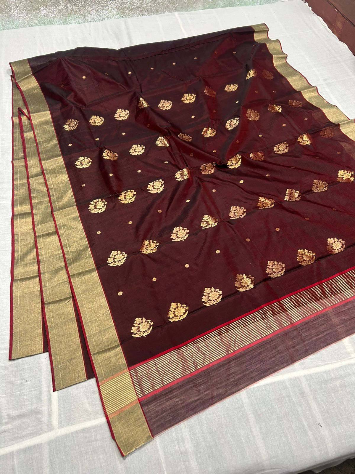 Maroon Chanderi Handloom Cotton Silk Saree