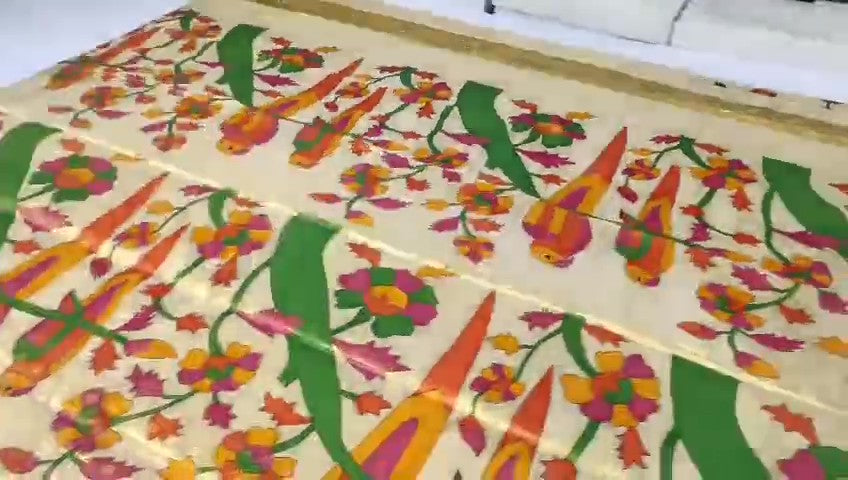 Gold Kanchipuram Handloom Kalamkari Tissue Silk Saree