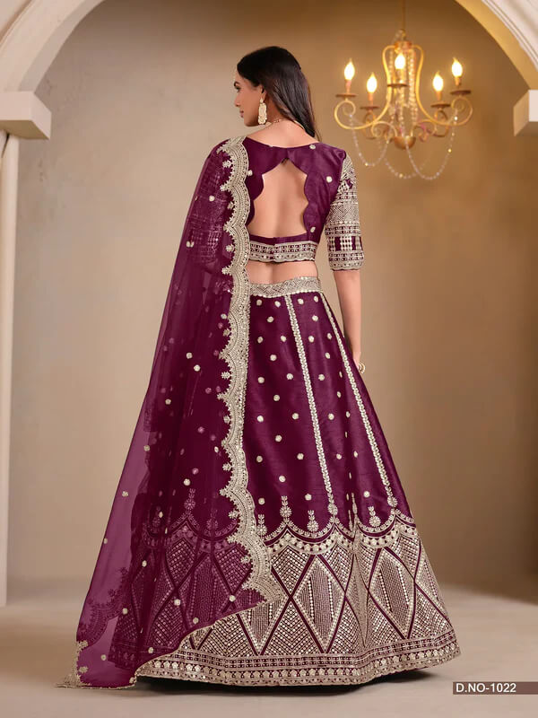 Wine Berry Art Silk Lehenga Choli with Thread & Sequins Work