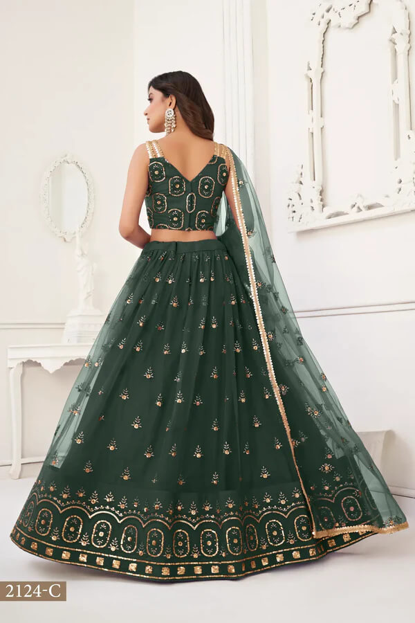 Festive Dark Green Net Embroidery Lehenga Choli